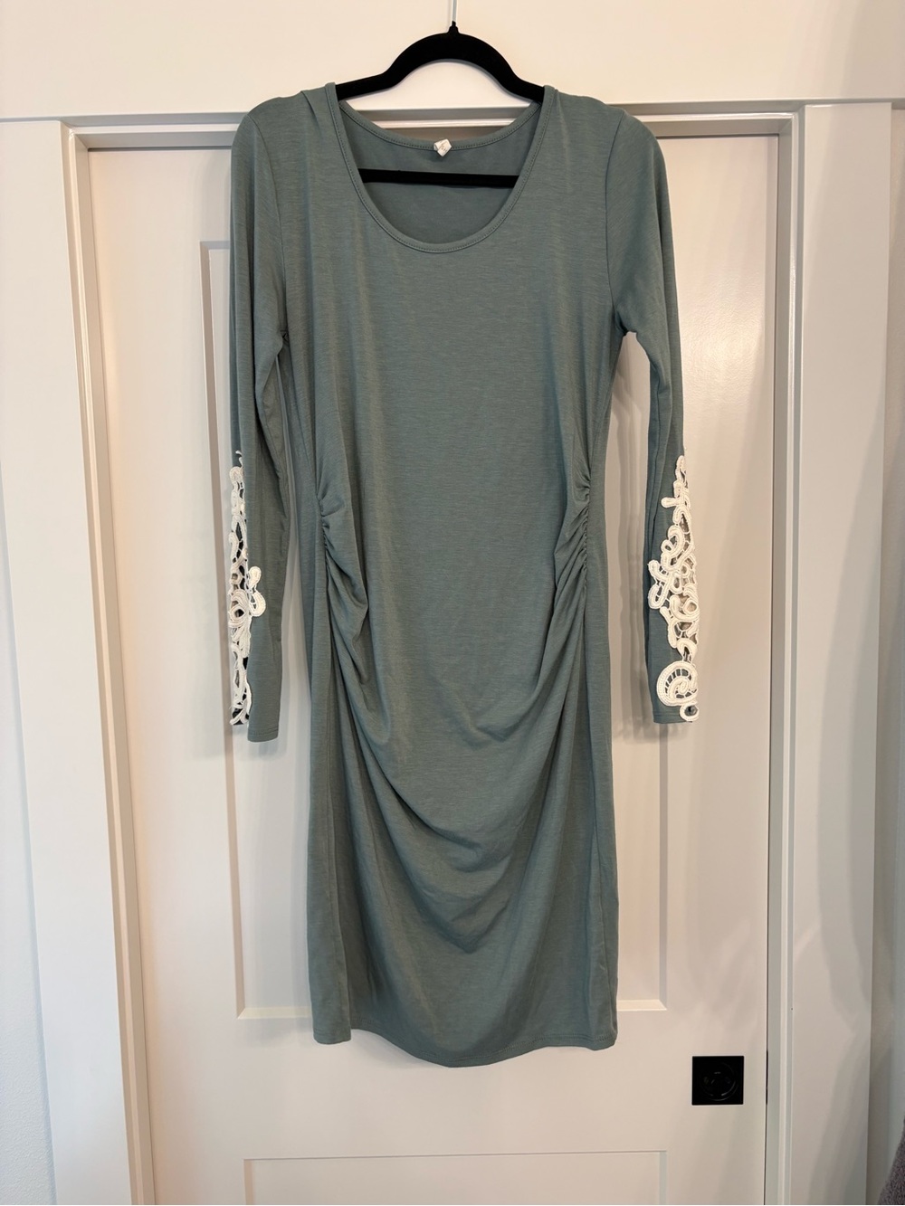 Pinkblush Sage Green Long-Sleeve Dress with White Lace Sleeve Detail